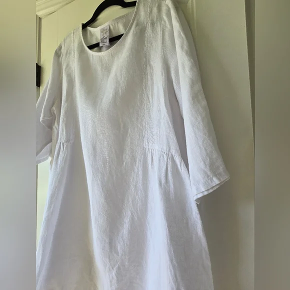 Match Point Linen Mini Dress Tunic Cover-Up USA Made Coastal Minimalist L - Picture 7 of 12